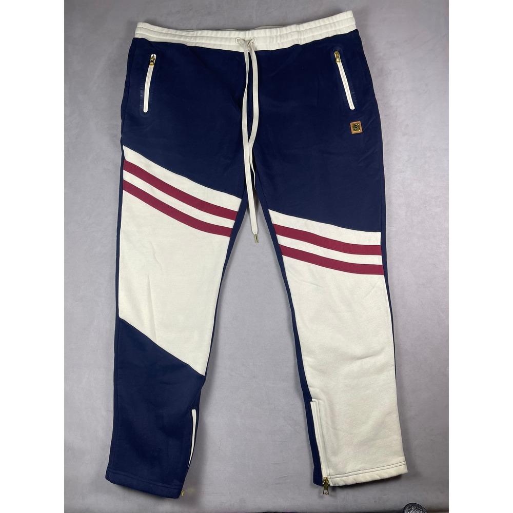 Makobi Mens Colorblock Jogger Sweatpants Navy Blue Cream Gold Zip M2474 4XB